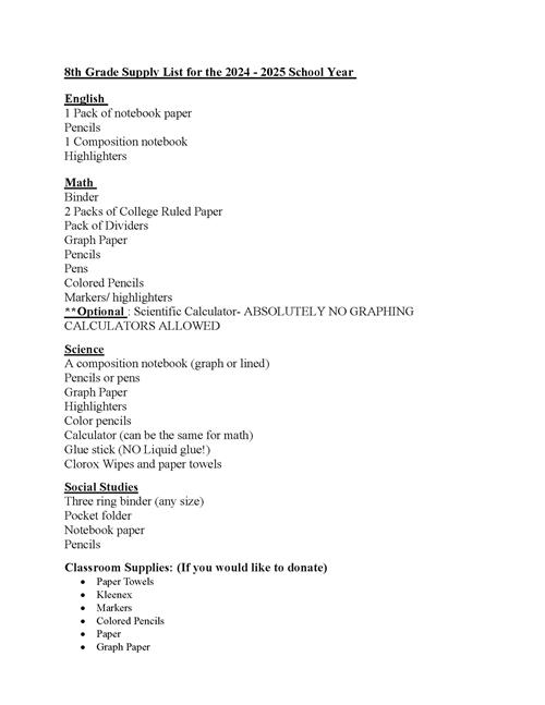 AMMS Supply List